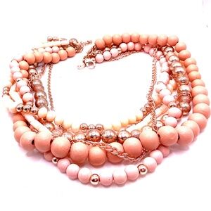 Vintage CHARMING CHARLIE Rose Gold Tone Multi Layered Necklace 18”